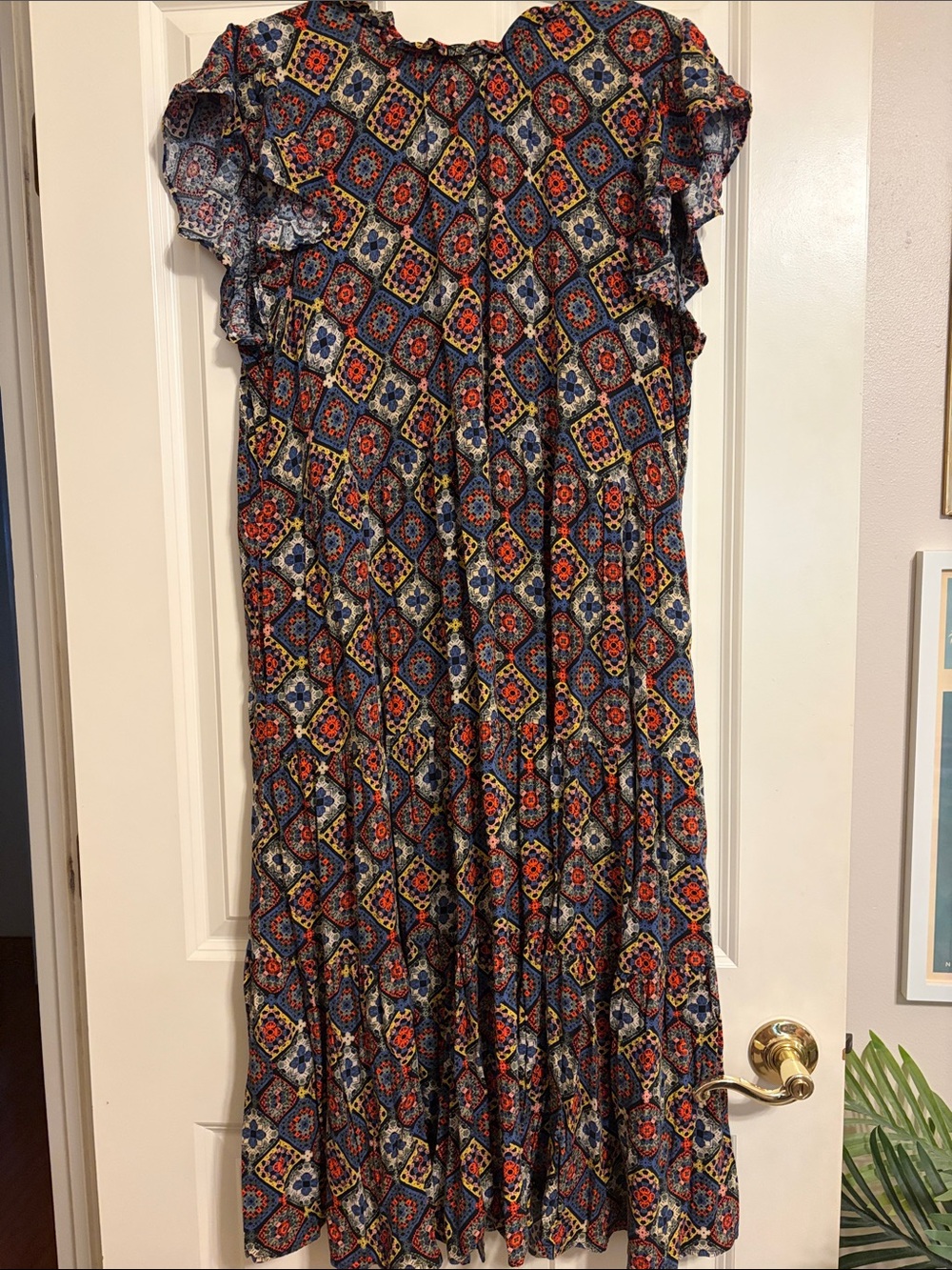 Uncle Frank Navy, Red and Yellow Printed Midi Dress